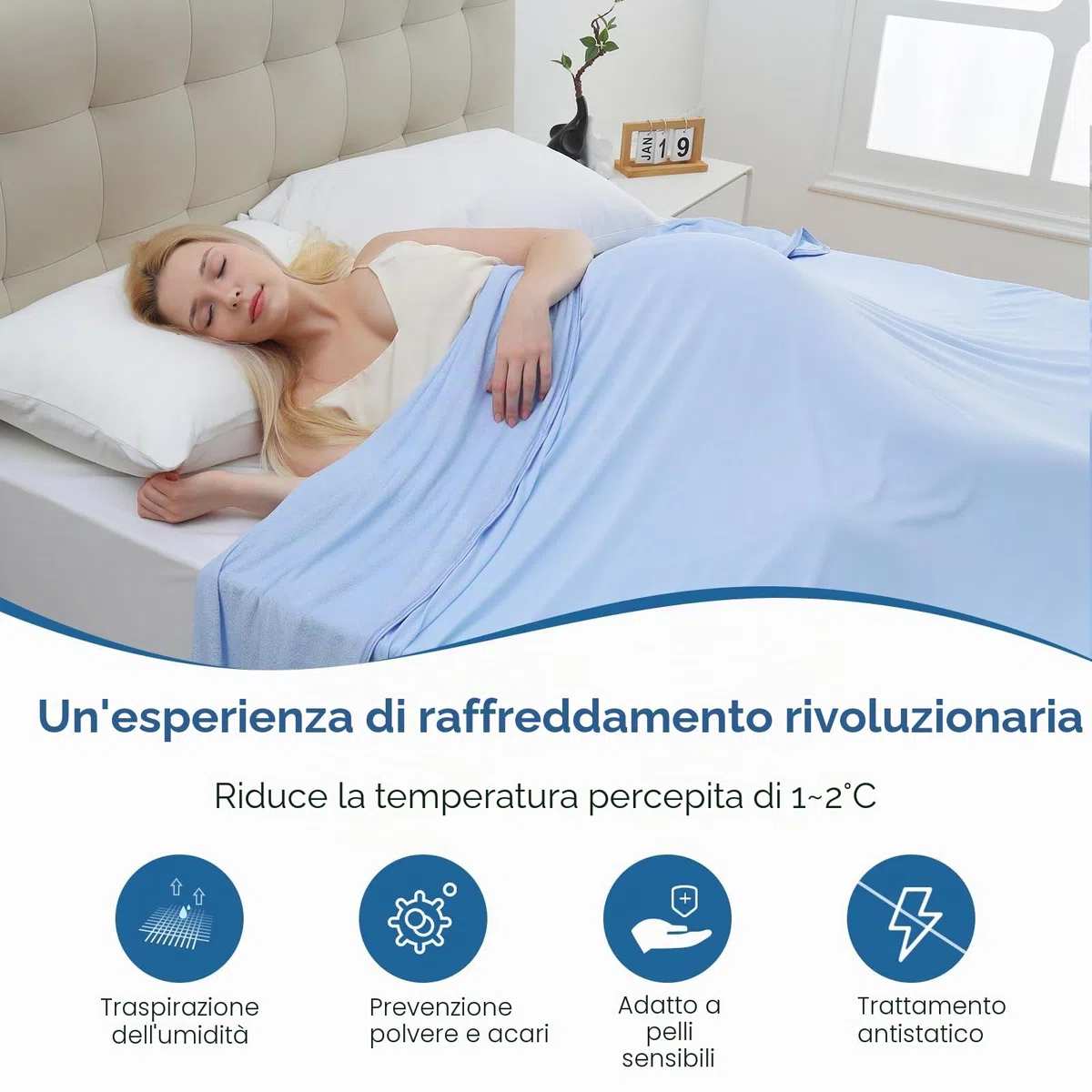 Marchpower Coperta Letto Matrimoniale Estiva Fresca 150 * 200cm, Arc-Chill Coperta Estiva in Fibra di Raffreddamento Giapponese Q-MAX>0,5 Traspirante Morbido, Anti Statico, 2 Lati Allevia Sudore-Blu