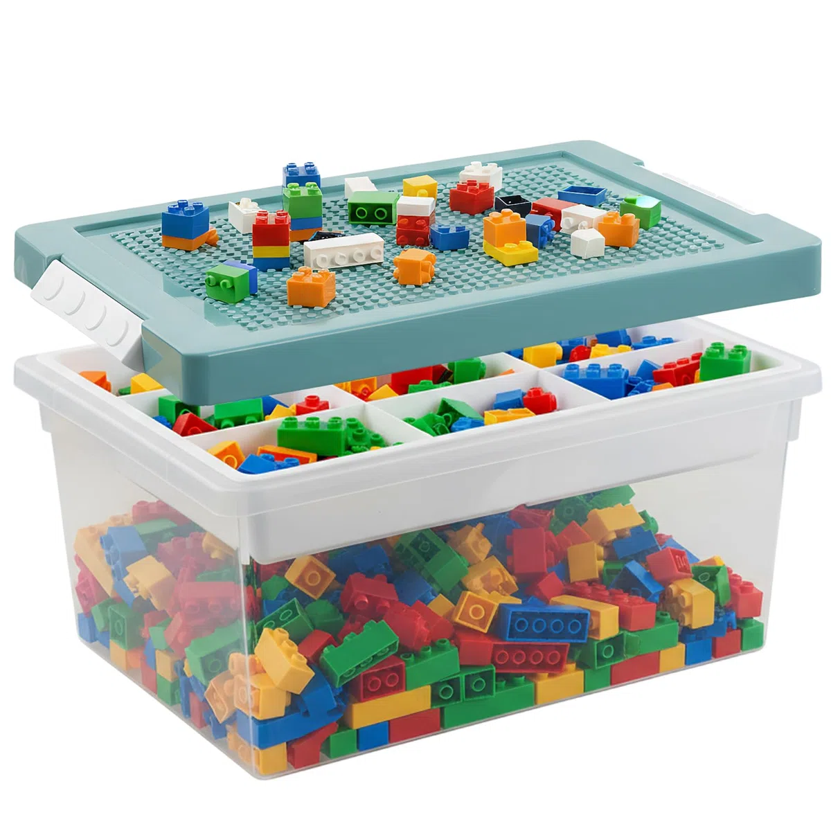 Contenitore Giochi Bambini per Lego, Impilabili Scatola Portaoggetti con Coperchio Vassoio Rimovibile in Plastica Trasparenti Contenitori Portaoggetti per Costruzioni Mattoncini Giochi