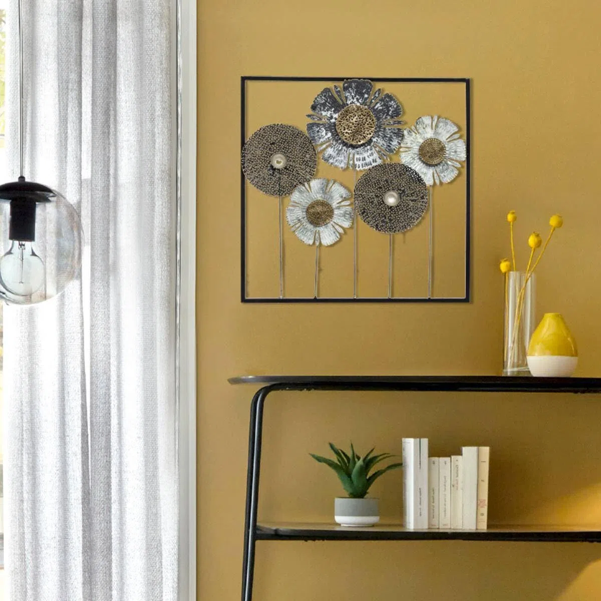 ATMOSPHERA CREATEUR D'INTERIEUR - Decorazione murale in Metallo Fiori 50x50cm