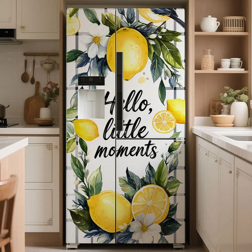 Set di 2 involucri autoadesivi per frigorifero, motivo corona di limoni, rimovibili, per decorare cucina, bar, 41,5 x 200 cm