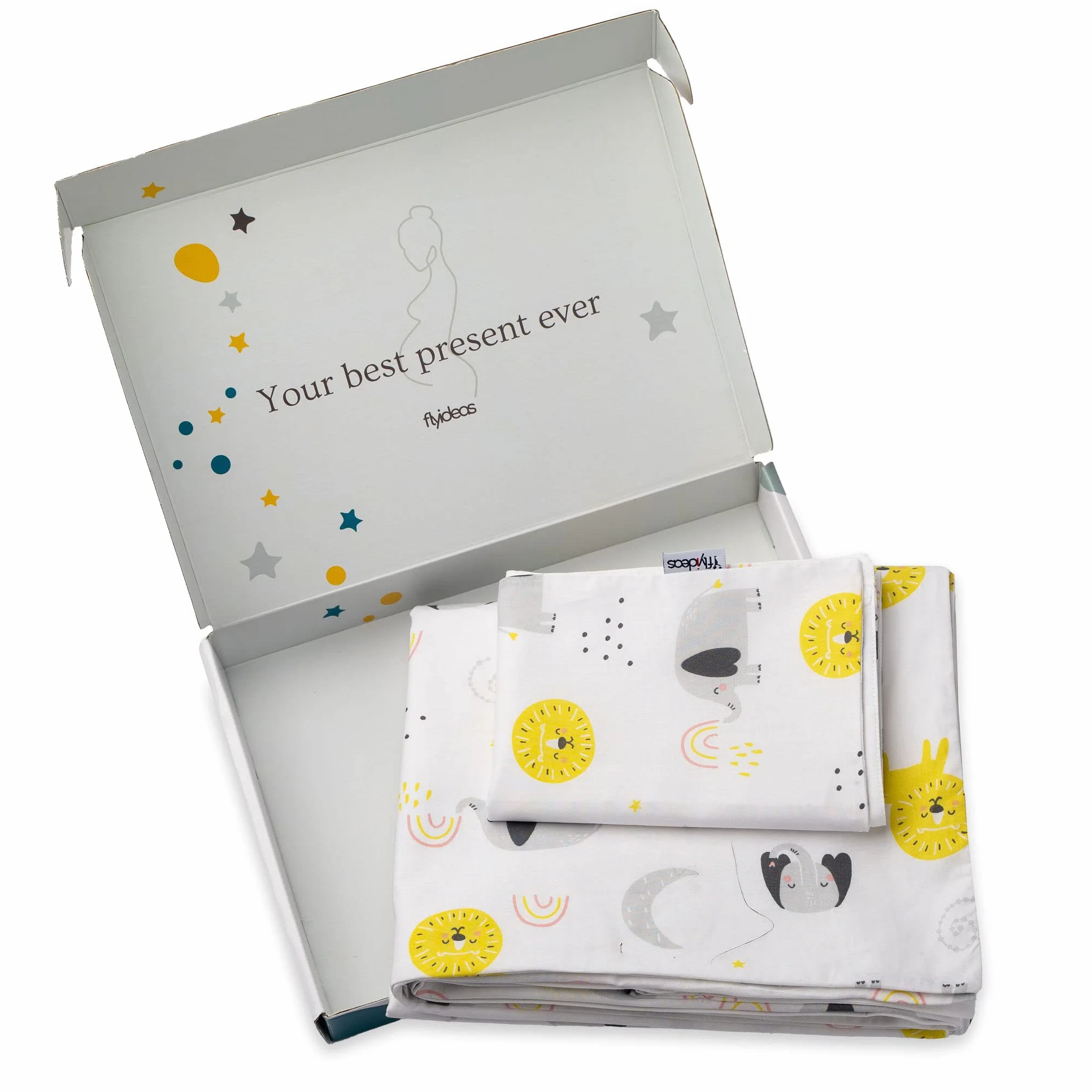 FlyIdeas Set Lenzuola Copripiumino & Copricuscino Bambino 120x150 cm / 40x60 cm per Culle e Lettino/Letto Singolo Neonati, 100% Morbido Cotone Certificato