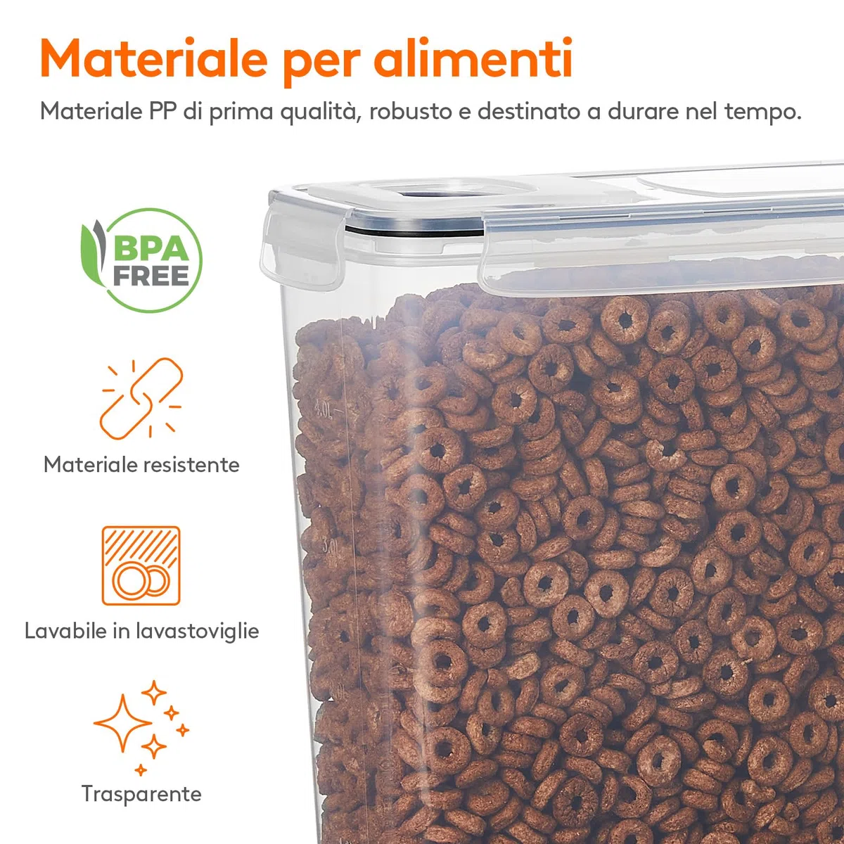 Lifewit 4 Contenitori Ermetici per Alimenti, Set Contenitori per Alimenti 4L, Contenitori Pasta Dispensa Salvaspazio, Contenitori Barattoli Cucina Accessori, Barattoli Pasta Plastica con Coperchio