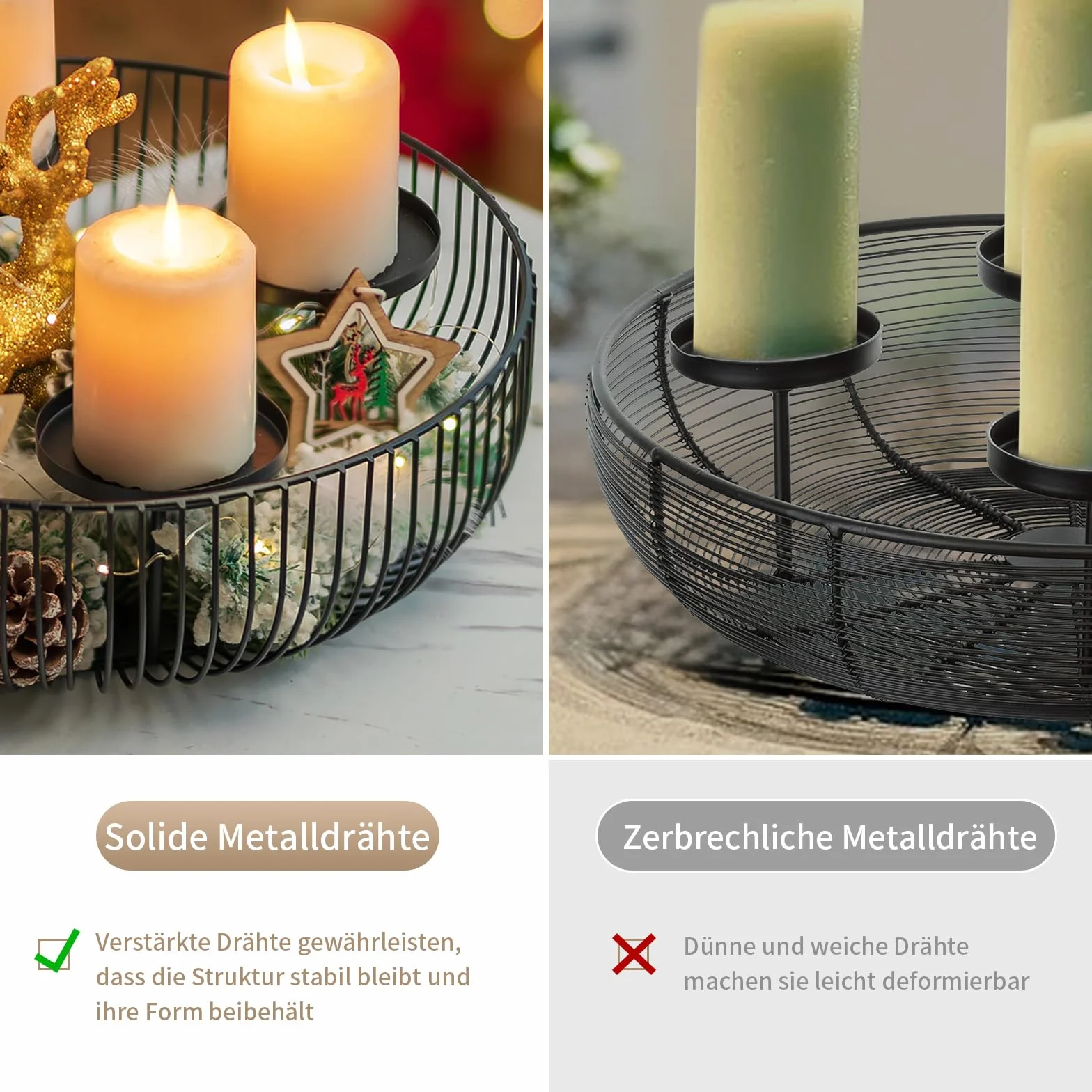 Sziqiqi Portacandele Corona Avvento Moderna Metallo, Black Advent Arrangement Advent per 4 Candele a Colonna, Candelabri Corona d'Avvento Rotonda per Decorazione Natalizia Avvento