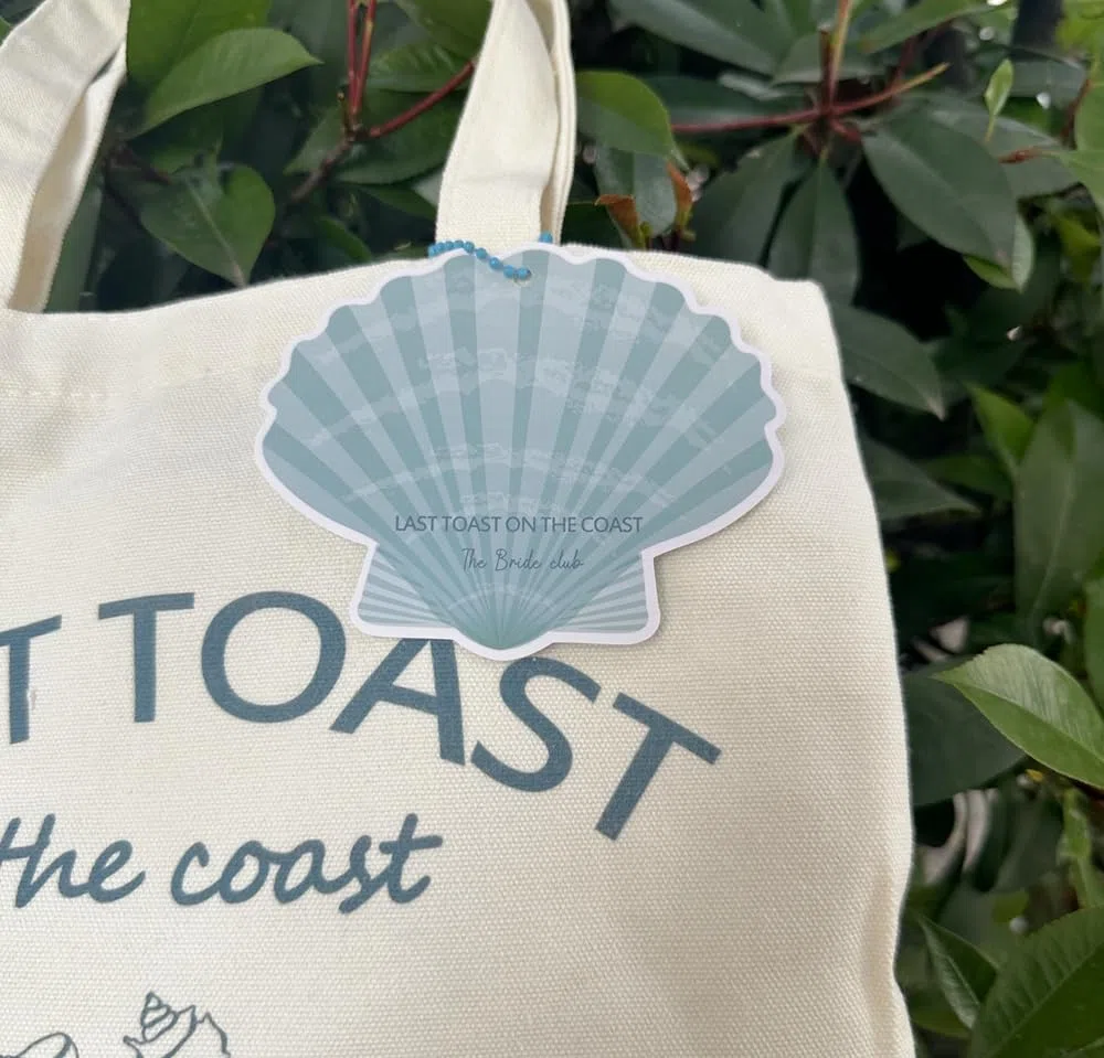 8 borse tote per damigella d'onore Last Toast on the Coast, con carte personalizzate, bomboniera costiera di Bach, tela riutilizzabile per damigelle d'onore, addio al nubilato, bomboniere per addio al