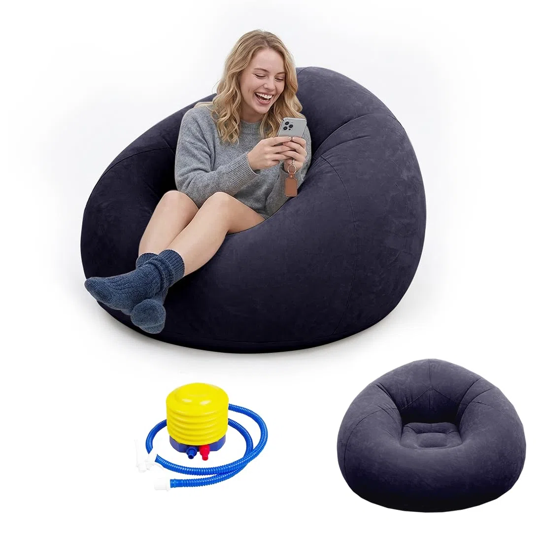 Poltrona Sacco Gonfiabile con Pompa Incorporata, Pieghevole & Portatile, Impermeabile, per Interno ed Esterno, Giardino Campeggio Viaggio