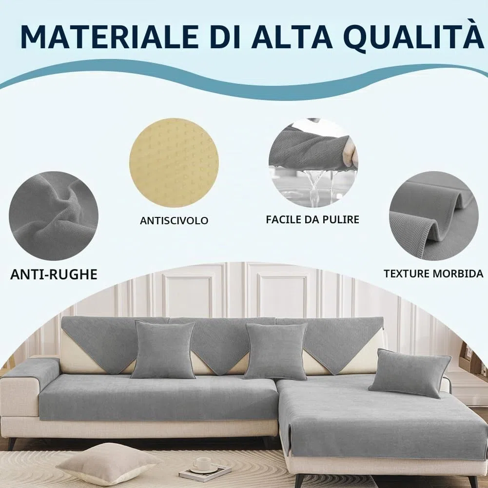DUJUIKE Copridivano 3 Posti con Penisola, Copridivano universale antiscivolo, Cuscini per divano in ciniglia, Con corrimano, Copricuscini Divano, prischienale Adatto per soggiorno (Grigio, 90x210 cm)