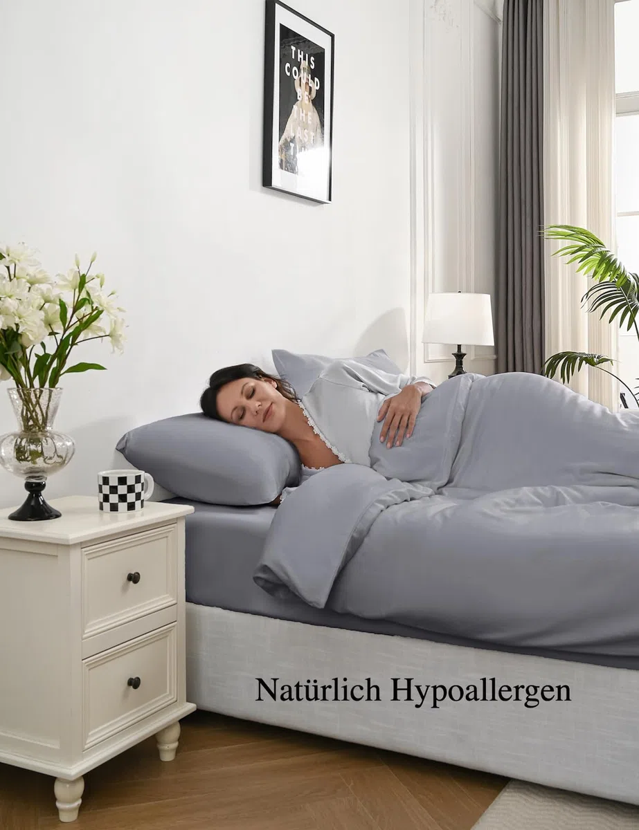 Lenzuolo con Angoli 90x200 cm Singolo, in Bambù e Seta Vegana, Altezza Fino a 35 cm, Biancheria da Letto Rinfrescante, Antibatterico, Grigio