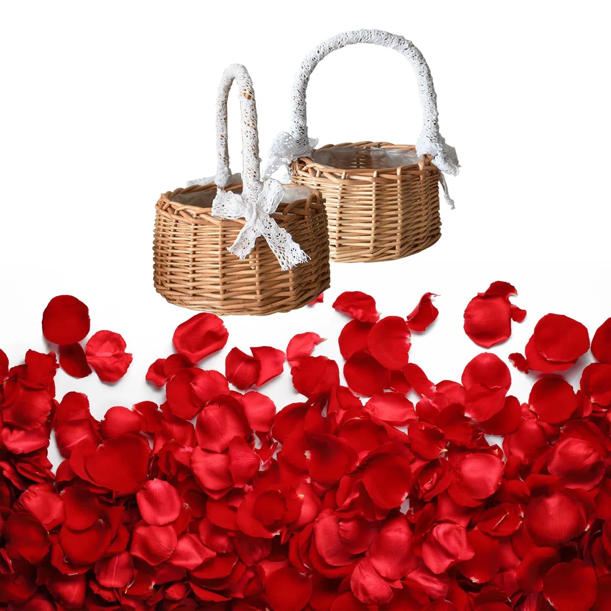 Cestino per Damigelle d’onore Intrecciato a Mano 2 Pezzi Cestino per Fiori Intrecciato Cesto di Vimini per Fiori in Rattan cestino per Damigella Cestini in Vimini con Manico per la Tavola