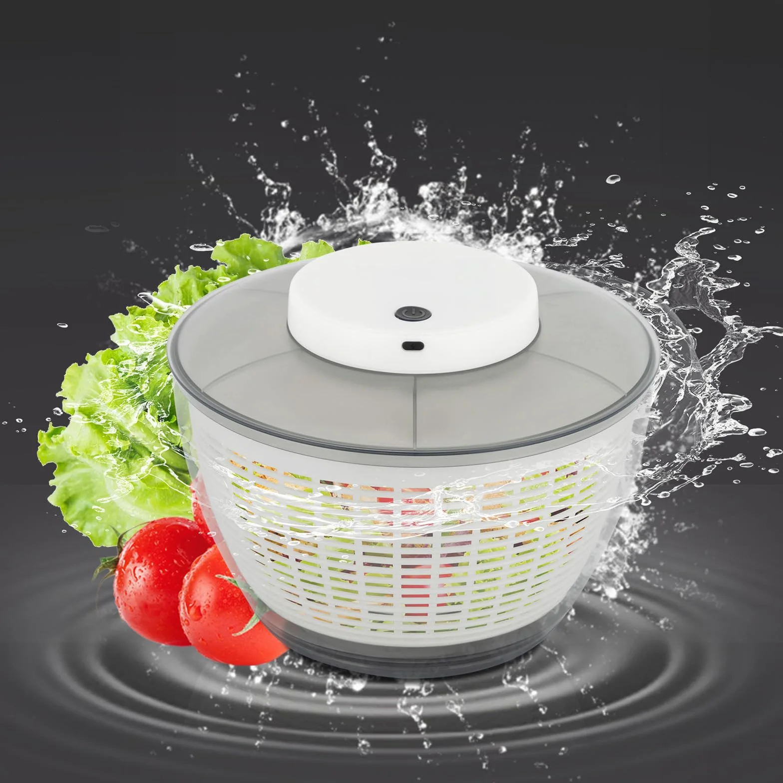 Centrifuga per insalata elettrica -500 RPM elimina rapidamente l'umidità centrifuga automatica - 4,75 L per lattuga, pomodori, cavolo riccio, erbe aromatiche - ricaricabile USB