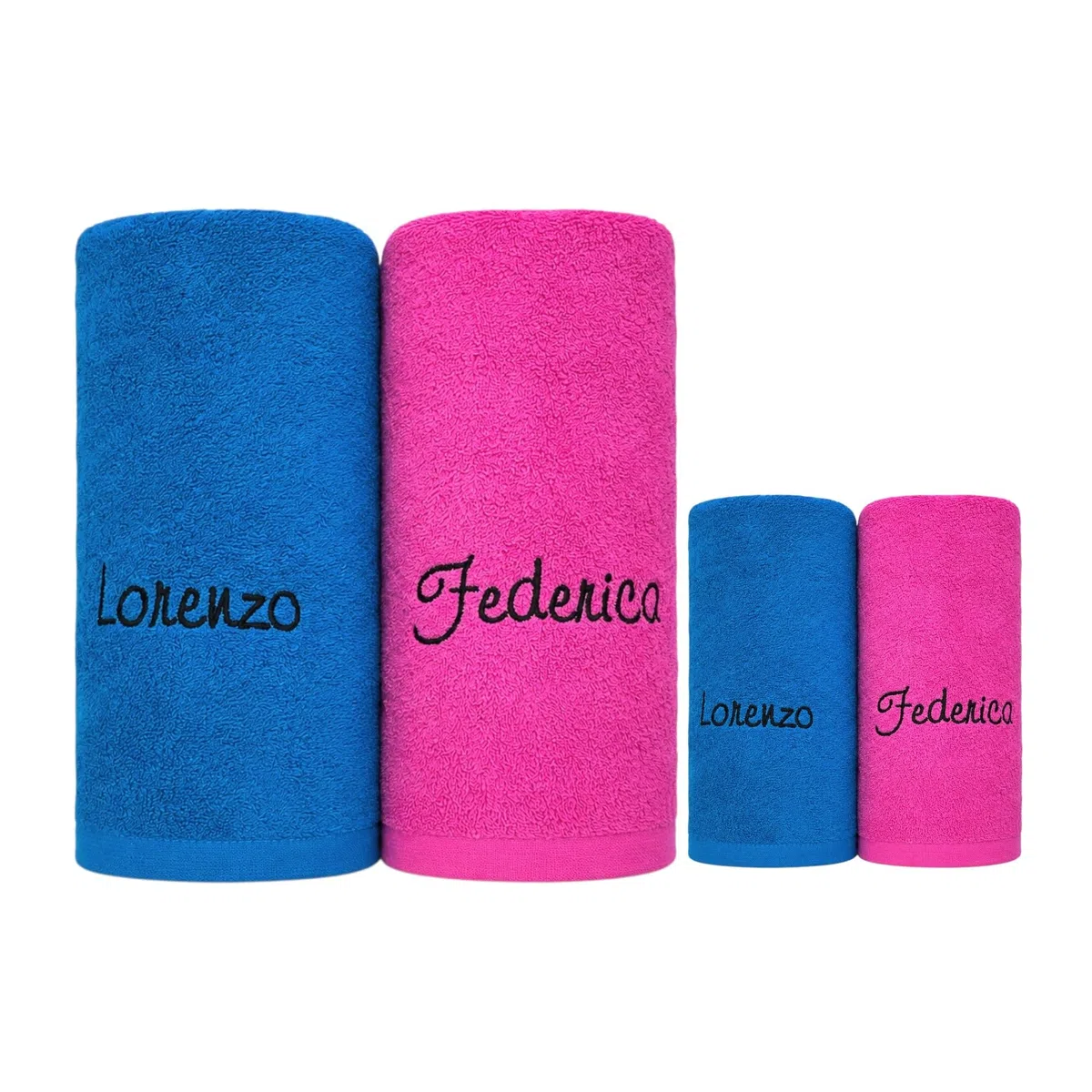 AmiAmarena Asciugamani personalizzati con nome ricamato. Set 4 asciugamani bagno personalizzati. 100% spugna di cotone (Vari colori, 2viso+2ospite)