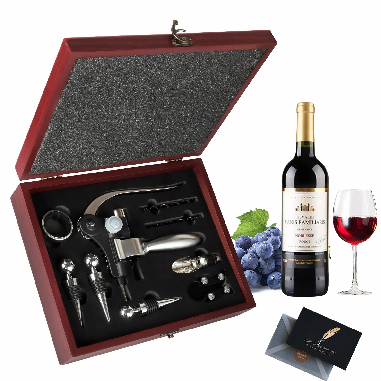 UCAMP Cavatappi,Set Apribottiglie,Set 11 Accessori per Vino da Sommelier,Apribottiglie Manuale,Scatola di Legno Accessori per Il Vino Set Regalo,Set di cavatappi per gli amanti del vino