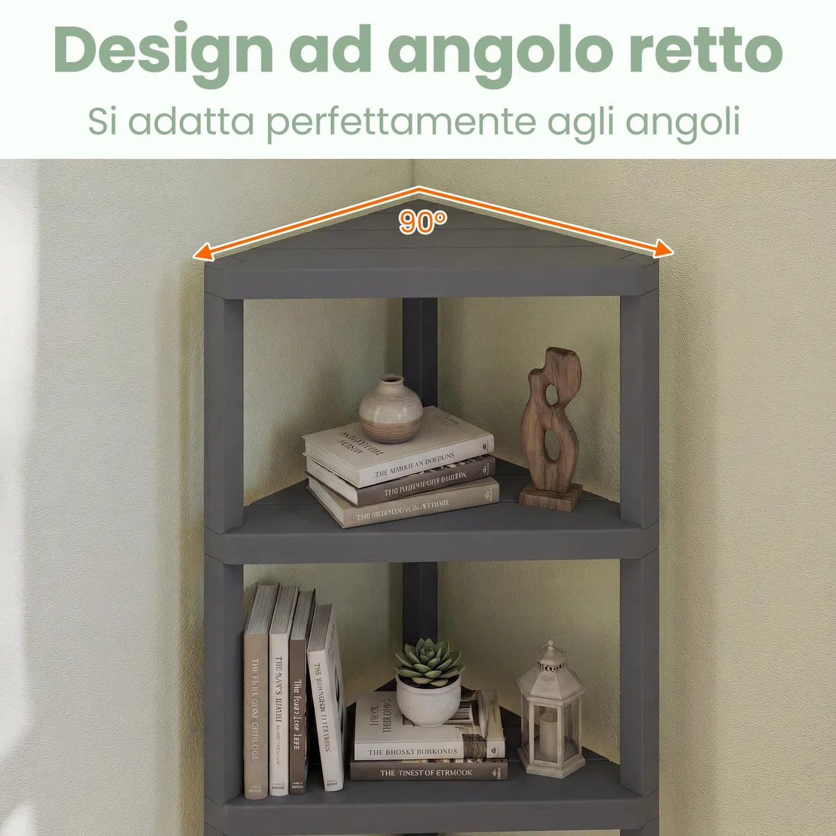 COSTWAY Supporto Scaffale ad Angolo, Libreria ad Angolo a 4 Ripiani con Scaffali a Doghe Aperte, Mensola per Esposizione e Organizzazione per Ufficio Soggiorno Cucina e Bagno (Grigio)