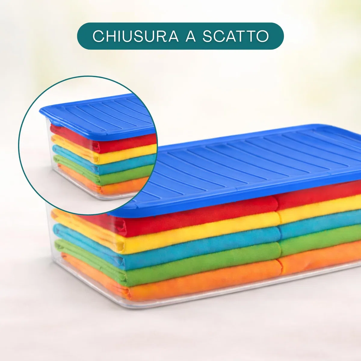 PALUPLUS 3 Contenitori Portabiancheria, misura 60x40x17 cm e capacità 27 Lt, Box Trasparente con Coperchio, Organizer salvaspazio per Scarpe, Vestiti, Giocattoli -1125 (Blu)