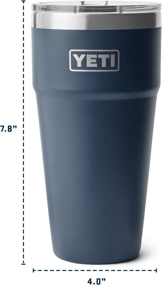 YETI Rambler Cup, Vacuum Insulated Stainless Steel Stackable Cup with Magslider Lid, Navy, 30 oz (887 ml)