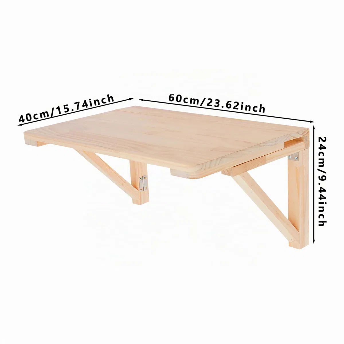 Tavolo pieghevole da parete, in legno di pino – 60 x 40 cm, pieghevole e salvaspazio, per home office/cucina/balcone, con accessori di montaggio (60 x 40 cm)