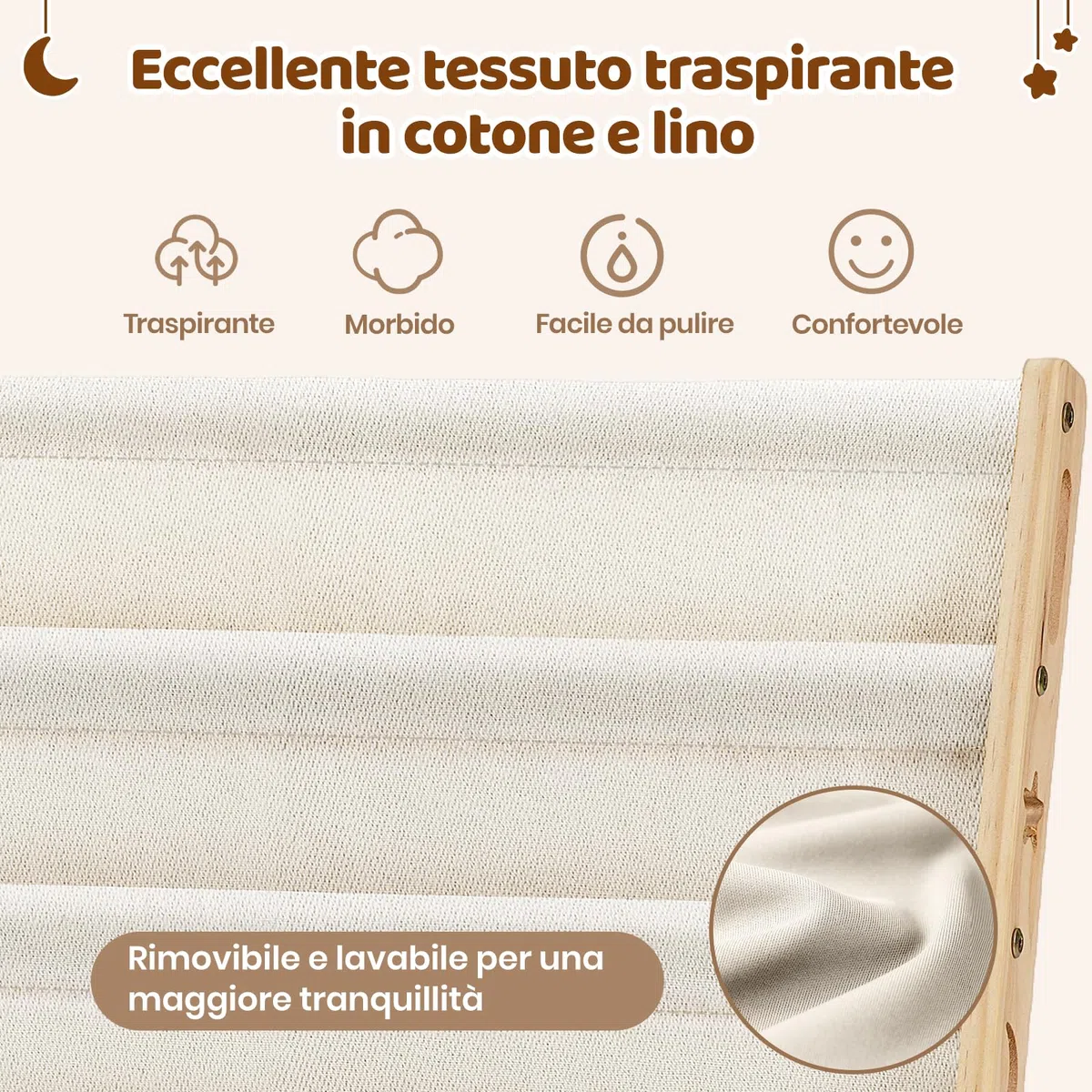 COSYLAND Libreria Montessori per Bambini Con 6 Scomparti in Tessuto Oxford - Libreria per Bambini in Legno Naturale - Libreria Montessori Con Bordi Arrotondati e Design Spazio-Saving(Naturale)