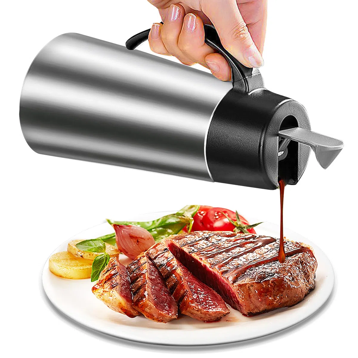 Salsiera termica in acciaio inox, 750 ml, con coperchio per auto, erogatore di olio in acciaio inox, ciotola per salsa argentata, vaso per salsa termica, tazza per olio d'oliva, crema e maionese