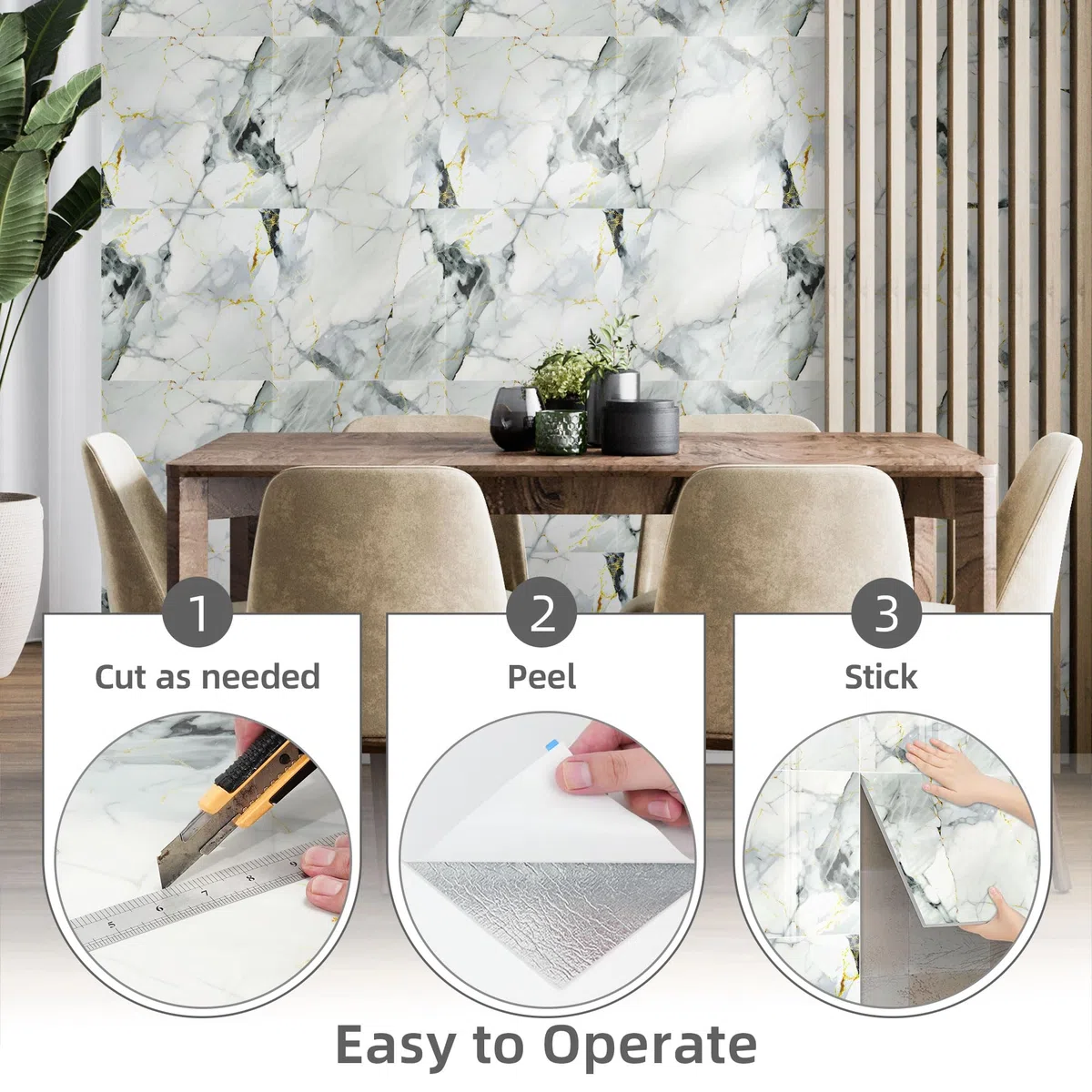 Vieshful 20 pezzi Piastrelle Adesive, Piastrelle di Marmo Autoadesive da 30 x 30 cm per muri, Pannelli per Doccia Impermeabili in PVC, Piastrelle Adesive per Cucina, Bagno, Soggiorno Blu Grigio