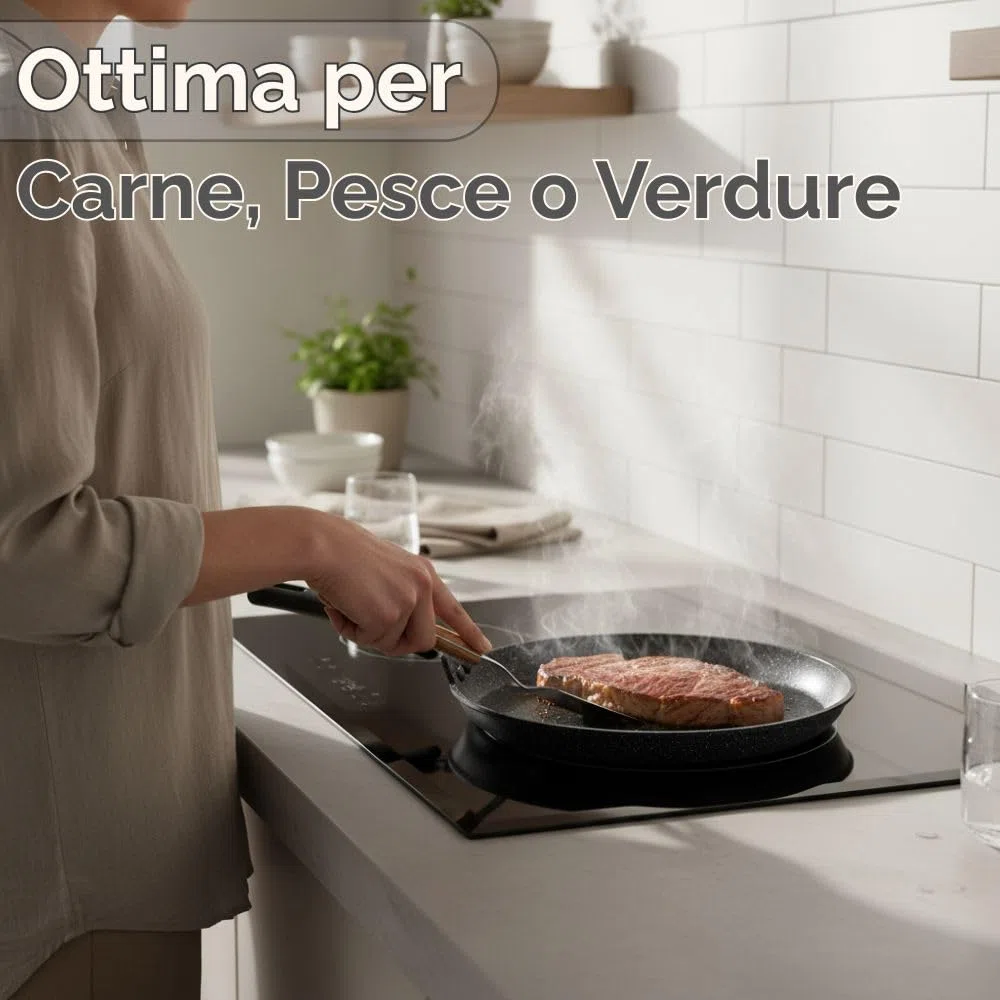NAMAI - Padella Antiaderente 32 CM Induzione, Adatta In Lavastoviglie, Alluminio Resistente, Effetto Pietra, Padella Crepes, Adatta per Induzione (32 CM)