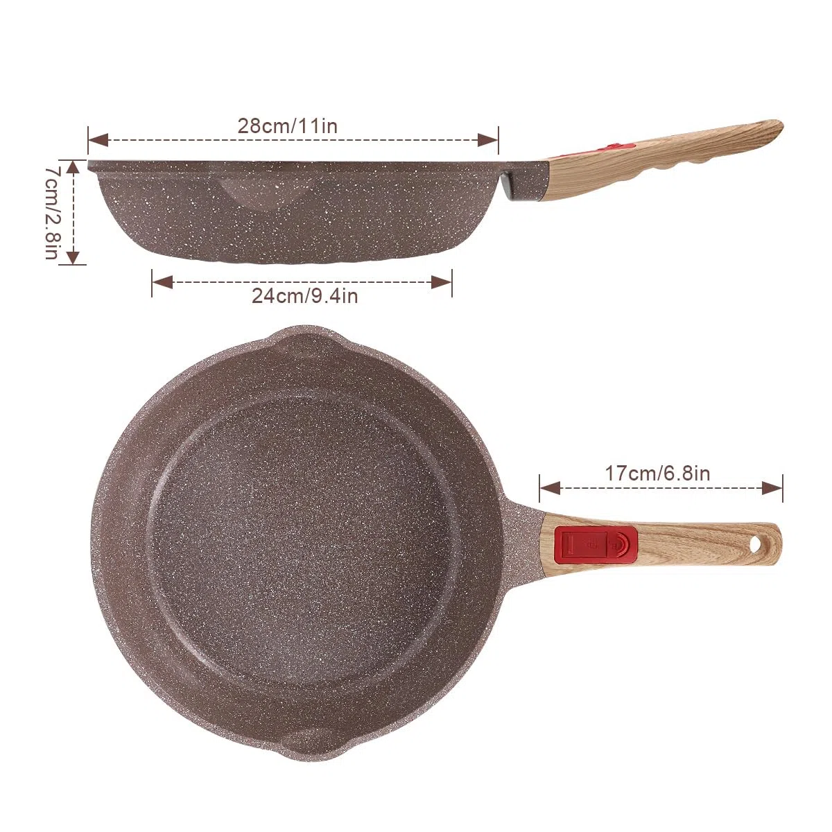 AIKENBBKK padella in ceramica, set di 3 padelle 26/28 cm con manico rimovibile, set di padelle con rivestimento in ceramica, resistente al forno, lavabile in lavastoviglie