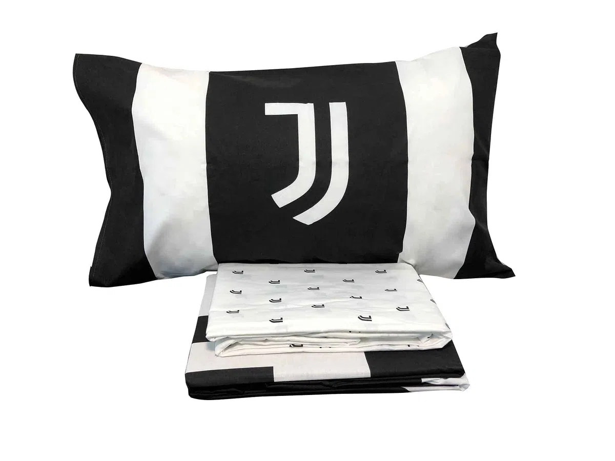 hermet Juventus FC, Lenzuola Letto Singolo, Completo Lenzuolo 1 Piazza, Bianco Nero, Lenzuolo Sopra, Lenzuolo Con Angoli, Federa, 100% Puro Cotone, Prodotto Ufficiale