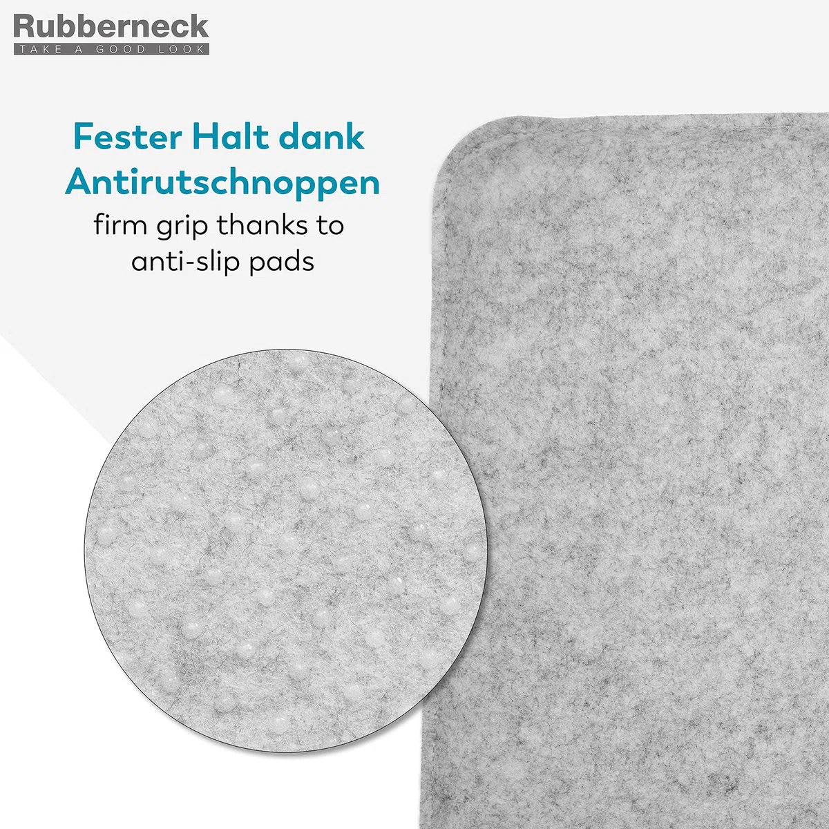 Rubberneck Set di 4 cuscini per seida in feltro antiscivolo, Quadrati, extra spessi, grigio chiaro