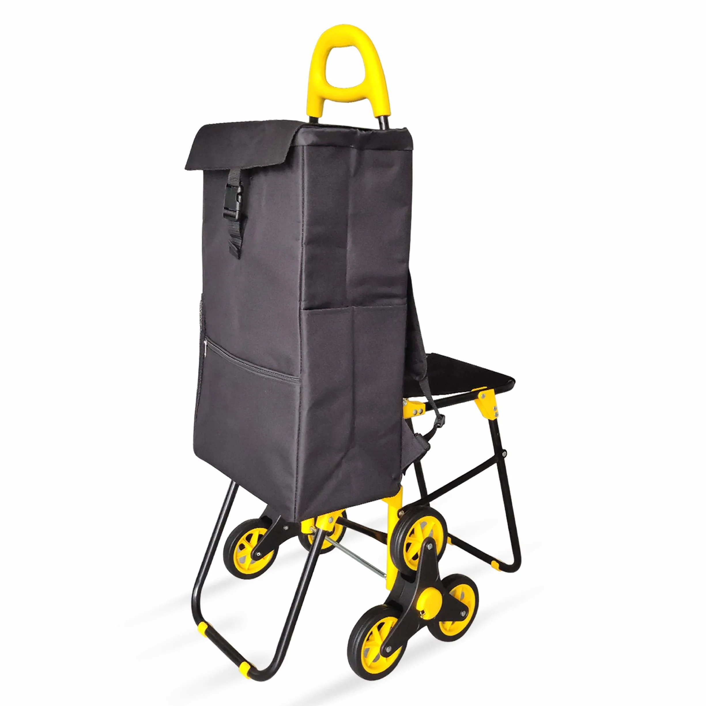 VOUNOT® Carrello Spesa Pieghevole con 3 Ruote e Seduta, Carrello Portaspesa per Saliscale con Borsa Termico, 40 L