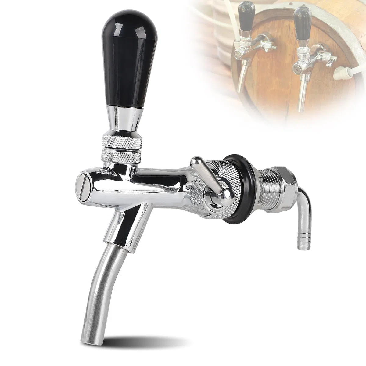 CPROSP Barile Rubinetti Spillatore Regolabile con Filettatura G5/8, Rubinetto per Birra Cromato, Spina Birra per Casa, Bar, Ristoranti Argento