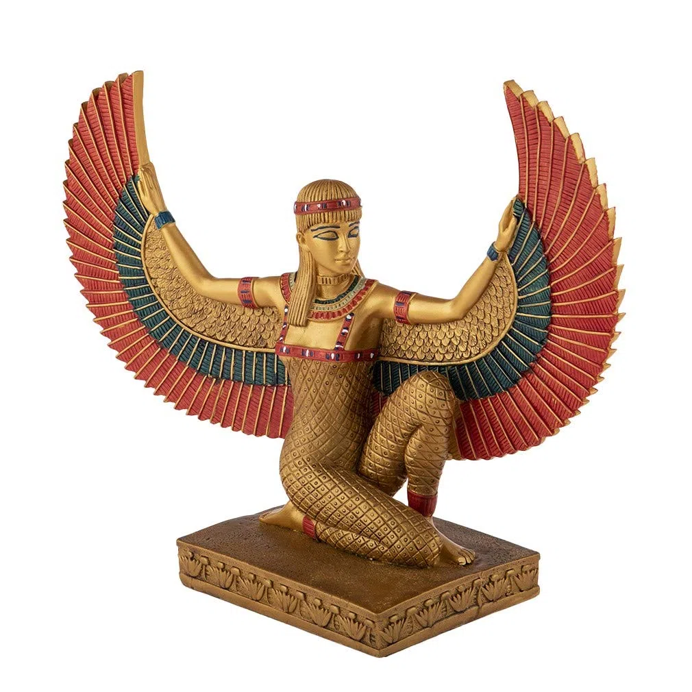lachineuse - Statuetta di Iside alata 21 cm - Statua della Dea Iside rossa e oro - Statuetta per la decorazione d'interni dell'antico Egitto - Oggetto decorativo egiziano - Idea regalo originale
