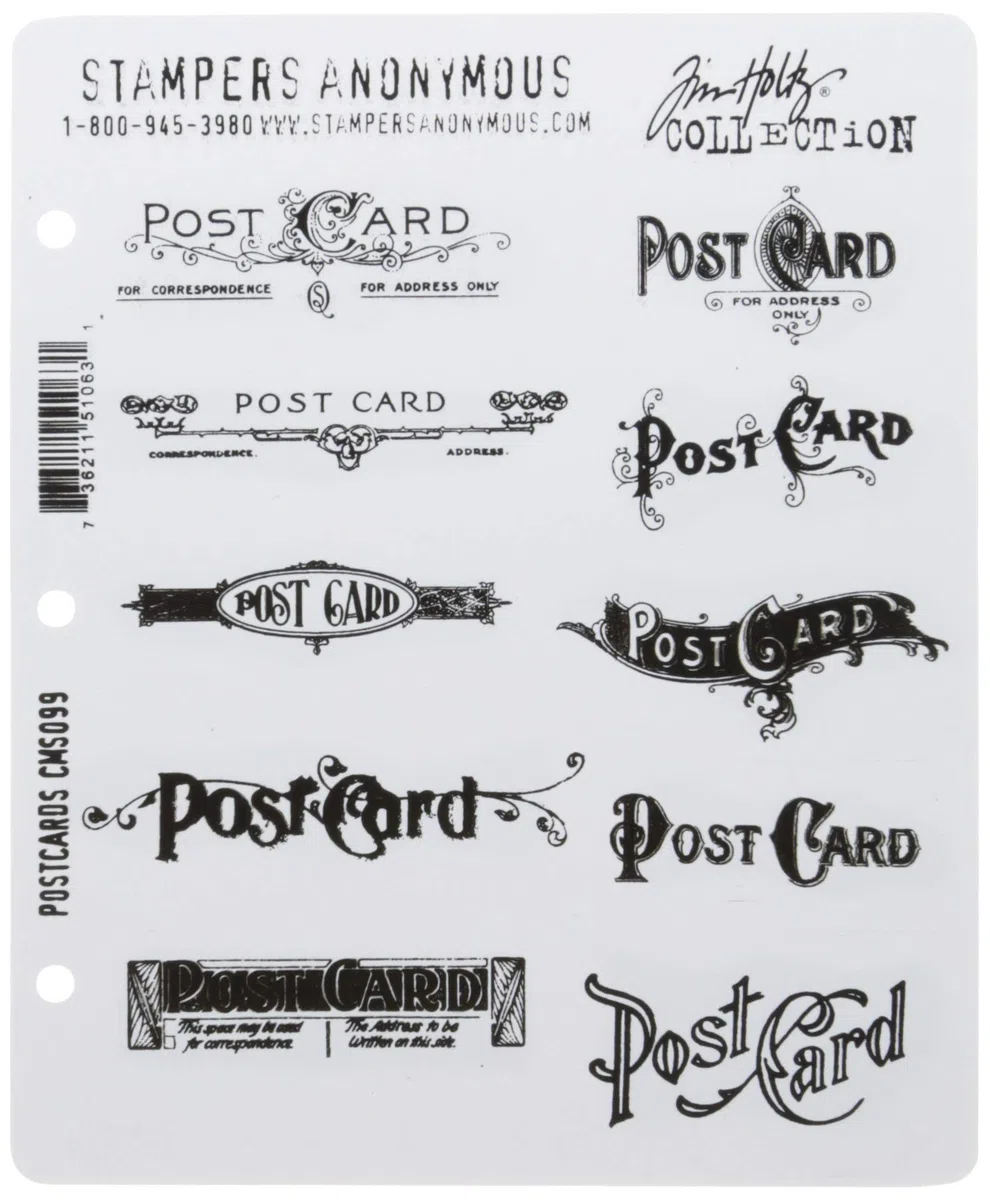 Stampers Anonymous Cling Stamps 7"X8.5"-Postcards Timbri Adesivi Tim Holtz, 17,8 x 20,5 cm, Cartoline, Gomma acrilica, 7 x 8.5 Inches