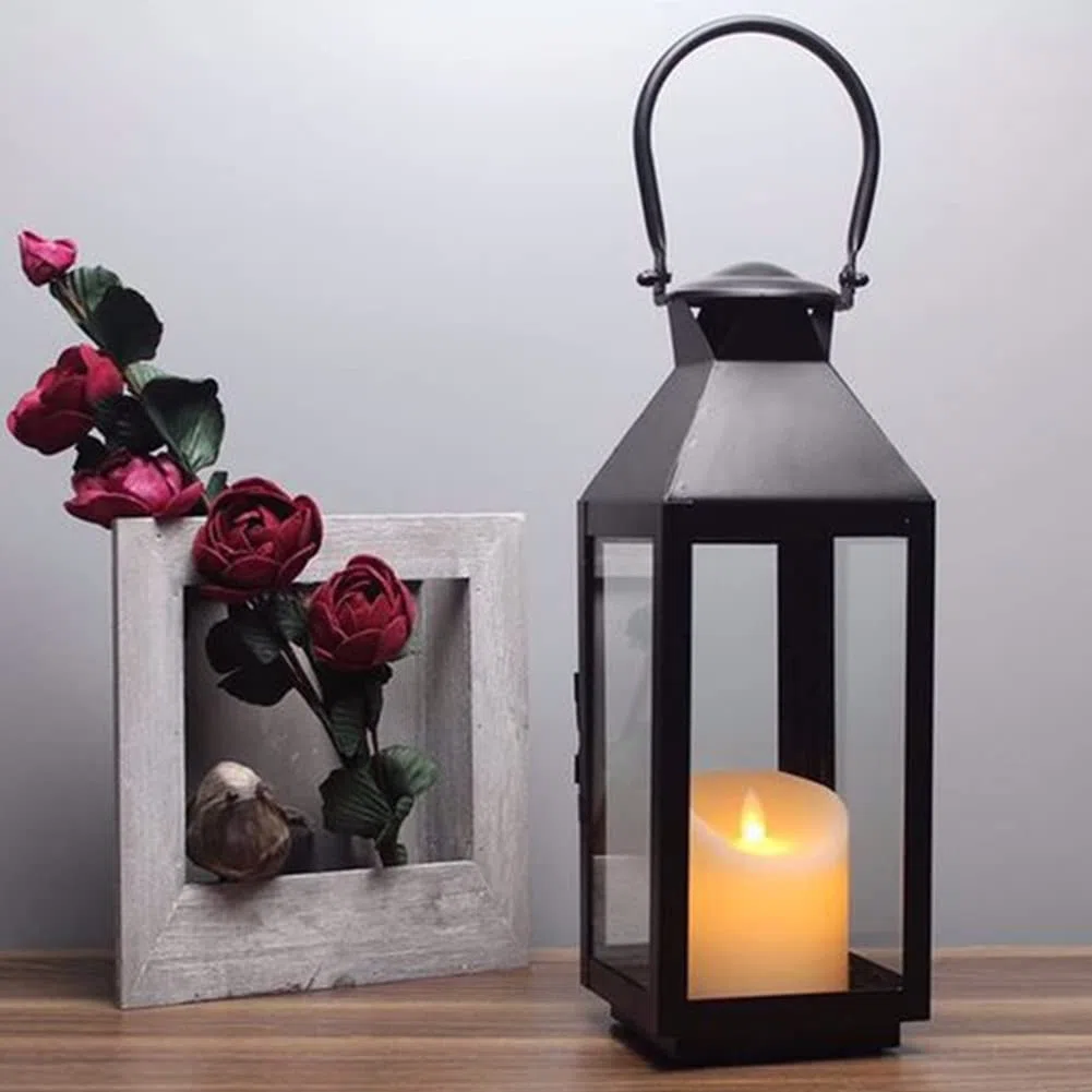 Portacandele Lanterne di Ferro, Stile d'epoca Indoor/Outdoor lampadine a Candela per Decorazioni Casa Cortile/Padiglione/Legno/Giardino/Giardino di tè (26 * 11 cm)