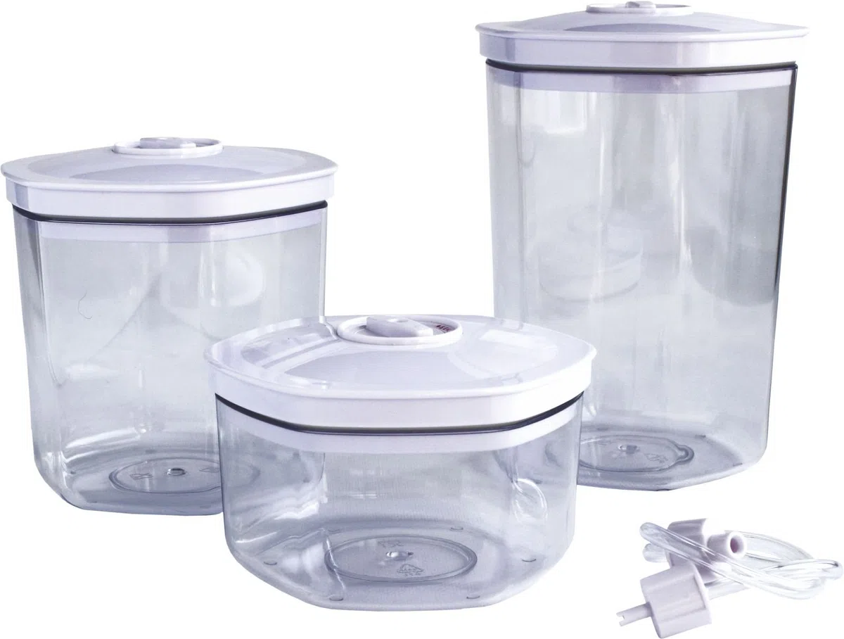 Maxxo Set di 3 Contenitori Professionale 0,7/1,4/2l Scatole Universale Alimentare per Macchine Sottovuoto per alimenti sensibili alla pressione e liquidi
