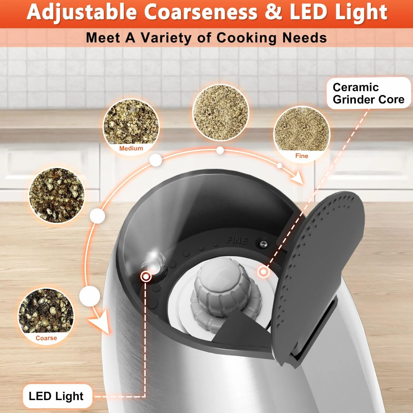 Macina Sale Pepe Elettrico Set: - Macina Pepe USB Ricaricabile con luce LED, Automatica Gravità Macinapepe Elettrico con Funzionamento di una Mano e Rugosità Regolabile