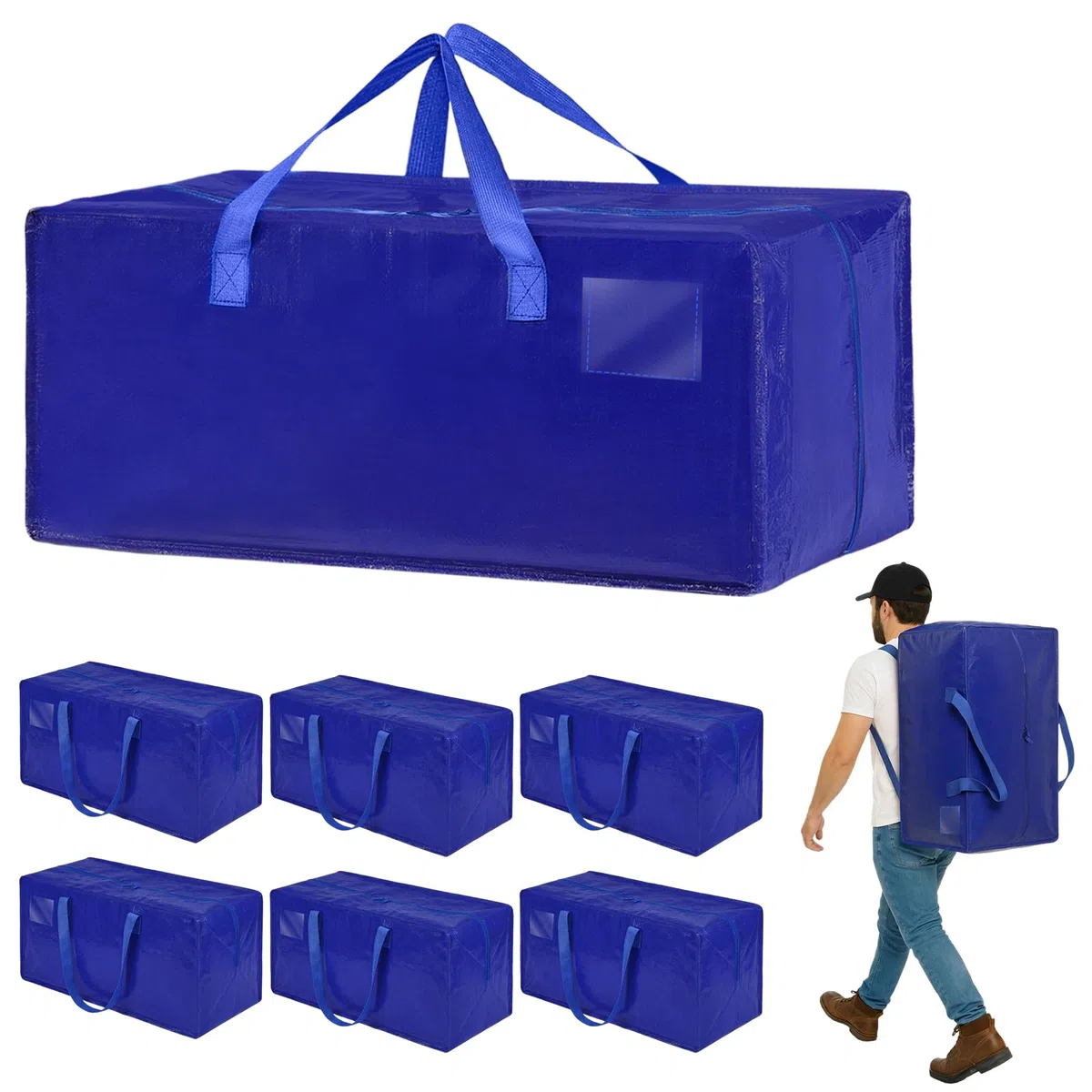 Set da 6 Borse da trasloco extra large,Scatole trasloco con cinghie per zaino, zip e manici resistenti, Borsa Portaoggetti Grande in Poliestere, impermeabili Borsa di stoccaggi per piumoni, vestiti