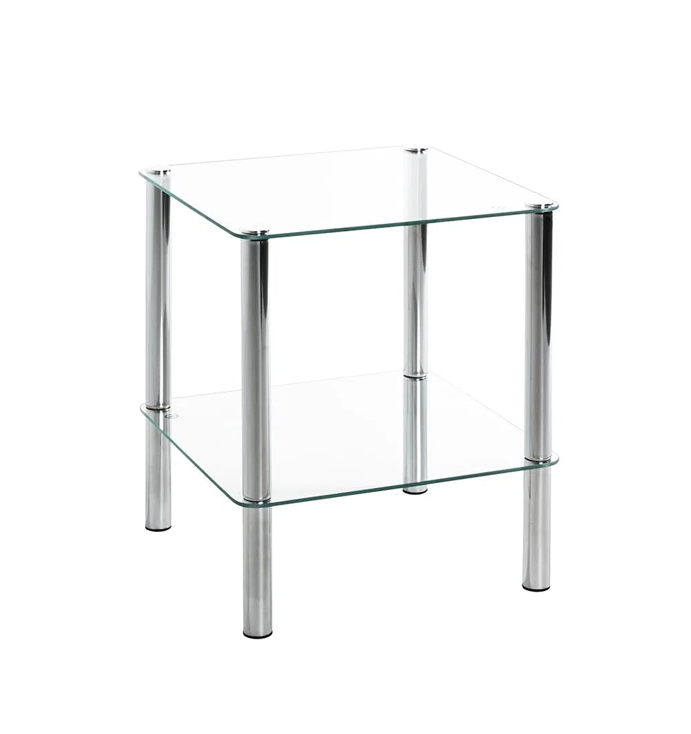 HAKU Tavolino quadrato in metallo cromato Tavolino da divano con piano in vetro di sicurezza - Dimensioni: L 39 cm x A 47 cm x P 39 cm, Stile: Moderno
