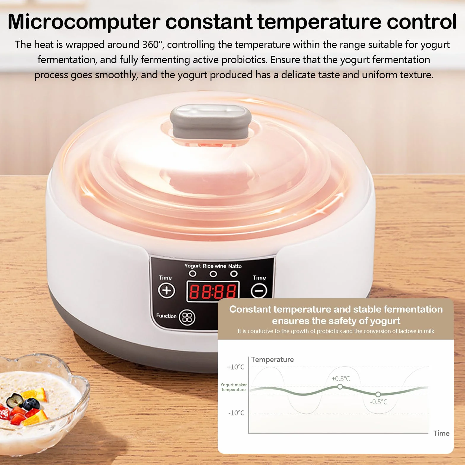 Yogurtiera, Macchina per Yogurt con Contenitore per Yogurt in Acciaio Inox e 5 Vasetti per Yogurt 220V 15W Yogurtiera Yogurt Greco Fatto in Casa per Yogurt Biologico Zuccherato o Senza Zucchero