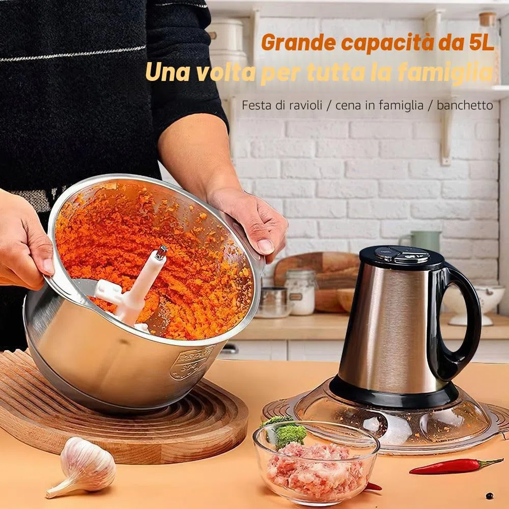5L tritacarne elettrico, 500 W, 3 velocità, lame in acciaio inossidabile 3D, cibo processor per carni, verdure, frutta, cipolle