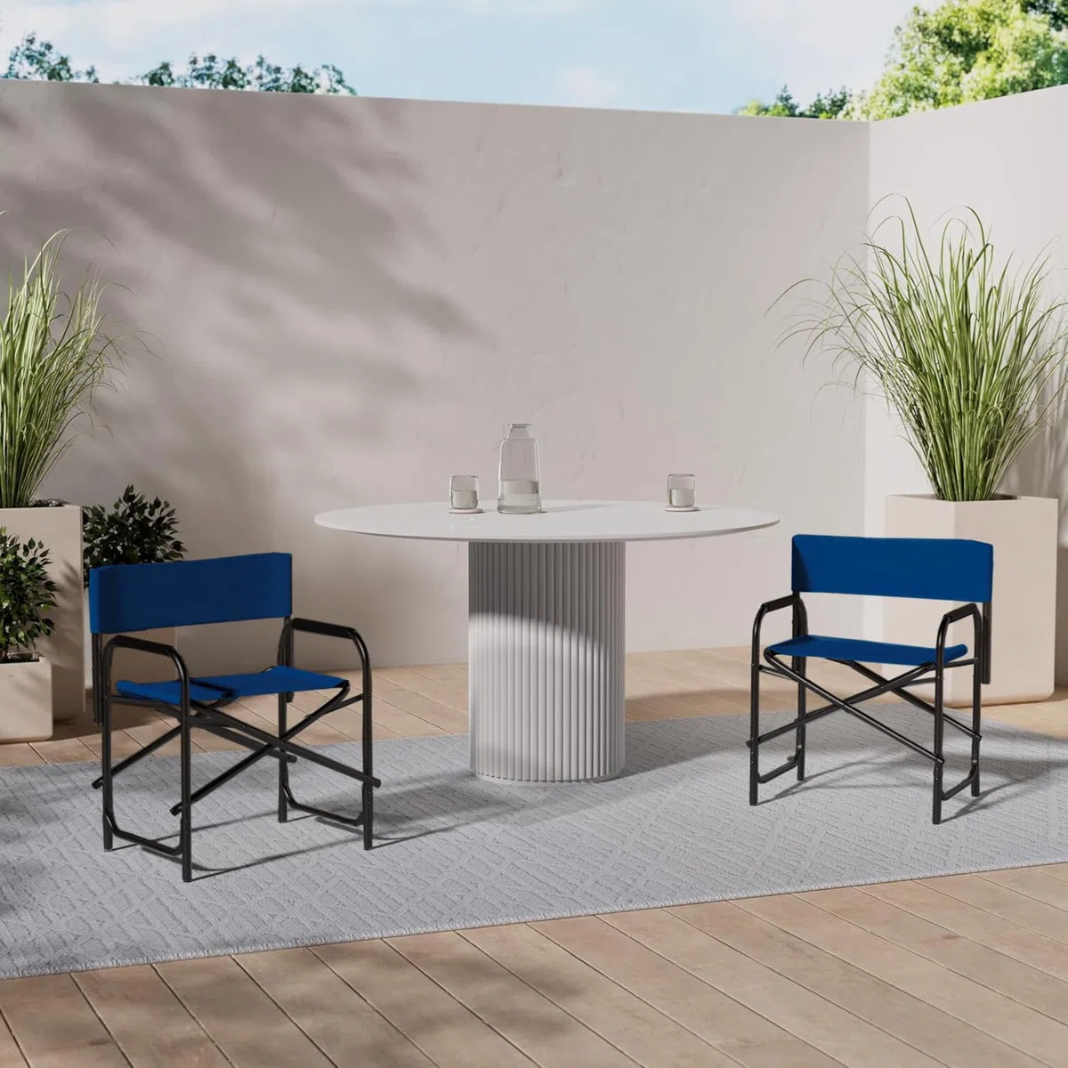 Baroni Home Sedia da Regista Pieghevole in Acciaio Tubolare, Poltrona Ergonomica Salvaspazio in Tela per Campeggio, Mare, Spiaggia, 56x44x76 cm, Blue