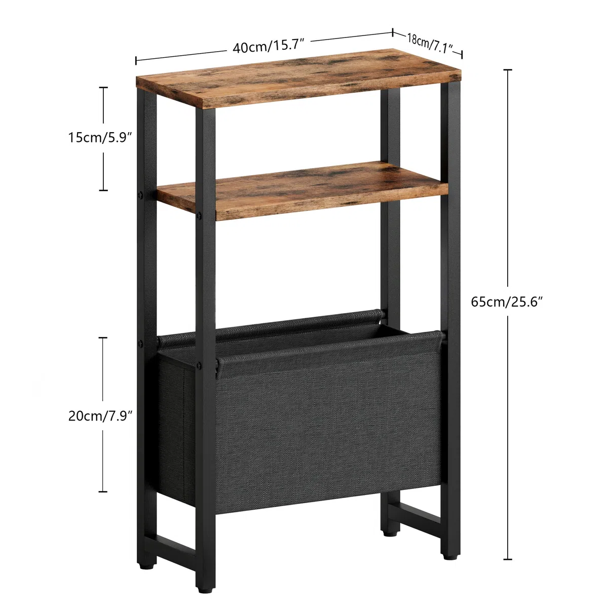 Tavolino da Divano Tavolino Sottile con Cestino in Tessuto 3 Livelli Mobiletto Salvaspazio Per Piccoli Spaz Comodino Stretto Moderno Per Soggiorno Camera Balcone Cucina Marrone rustico LET503R