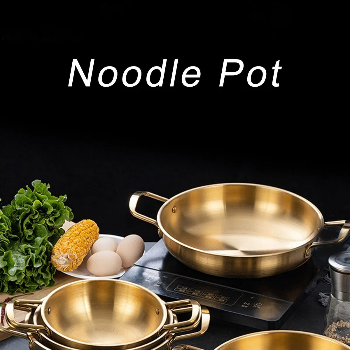 Buachois Pentola Coreana per Ramen,Inossidabile Oro Pentola Pentola Multiuso Pentola da Cucina Pentola da Cucina per Fornello a Gas, Fornello a Induzione(24cm)