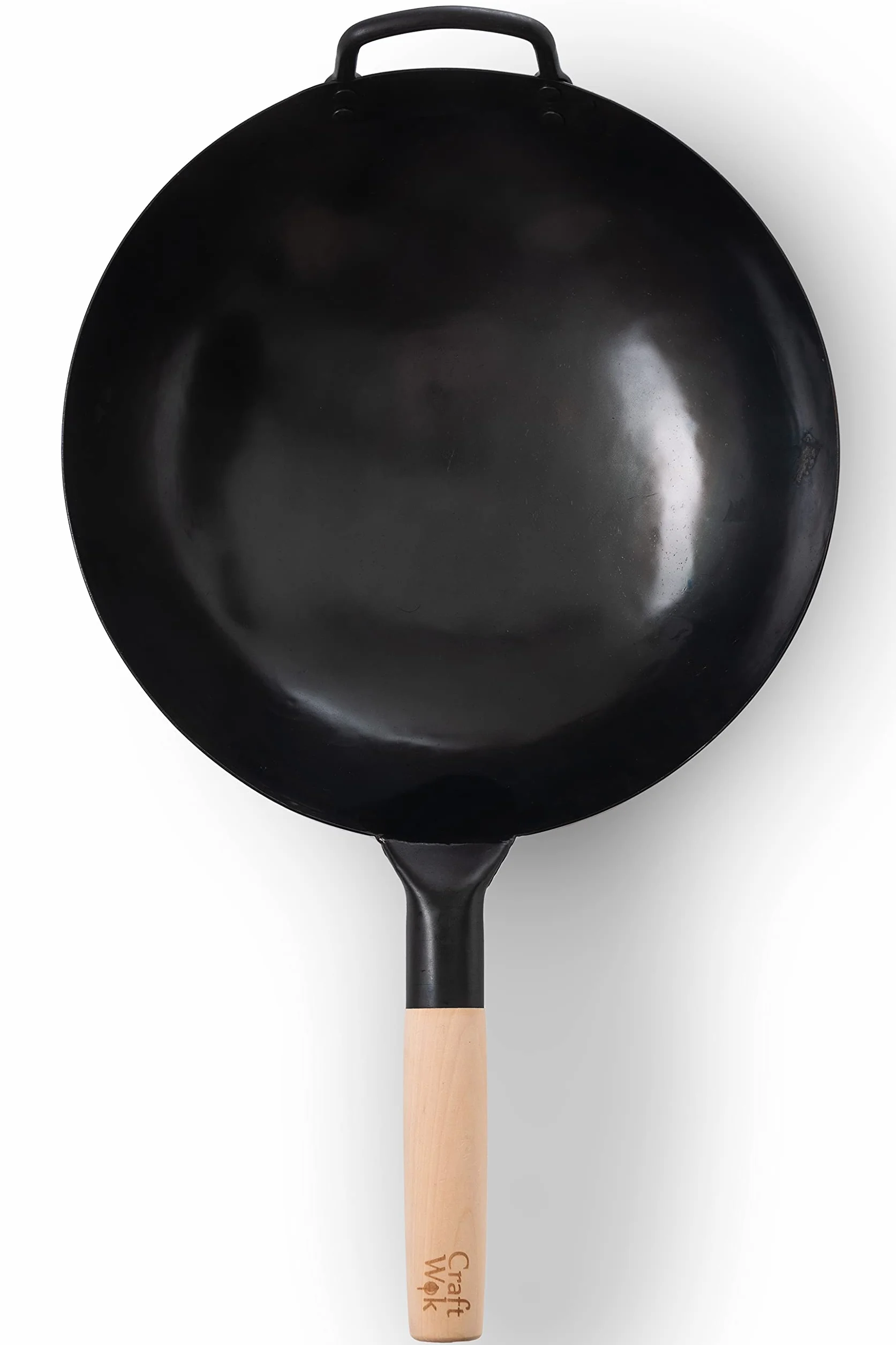 Craft Wok Black13 wok a mano pre-stagionali Pow di acciaio carbone martellato con manico in legno e acciaio (13 pollici, fondo rotondo)