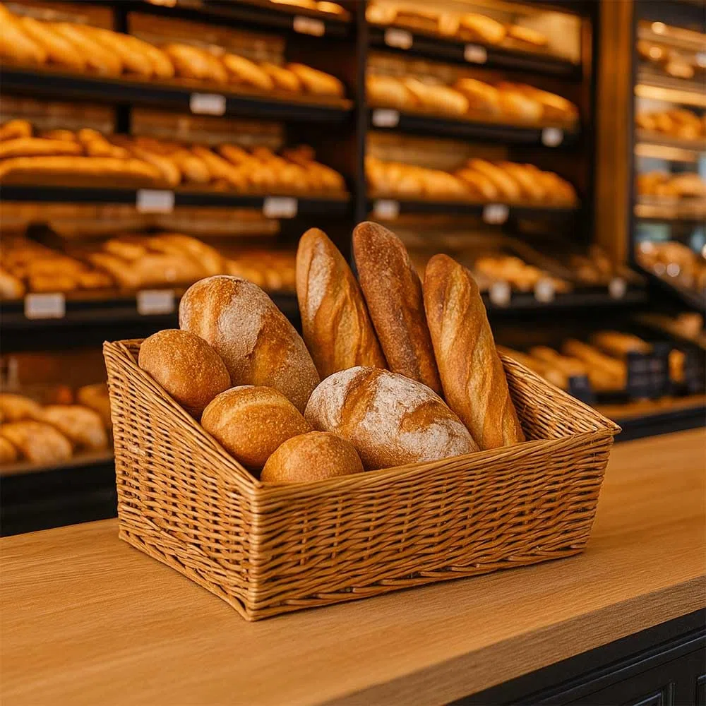 Cesta espositore portapane in vimini quadrato cm 40 x 40 h 20