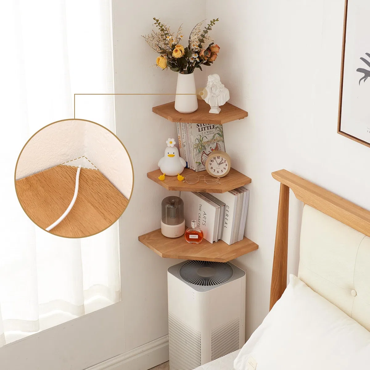 Mensola Angolare in Legno Massello, Quercia Angolare a Parete per Bagno, Cucina, Camera da Letto, Soggiorno Angolare in Legno da Appendere (22 cm)