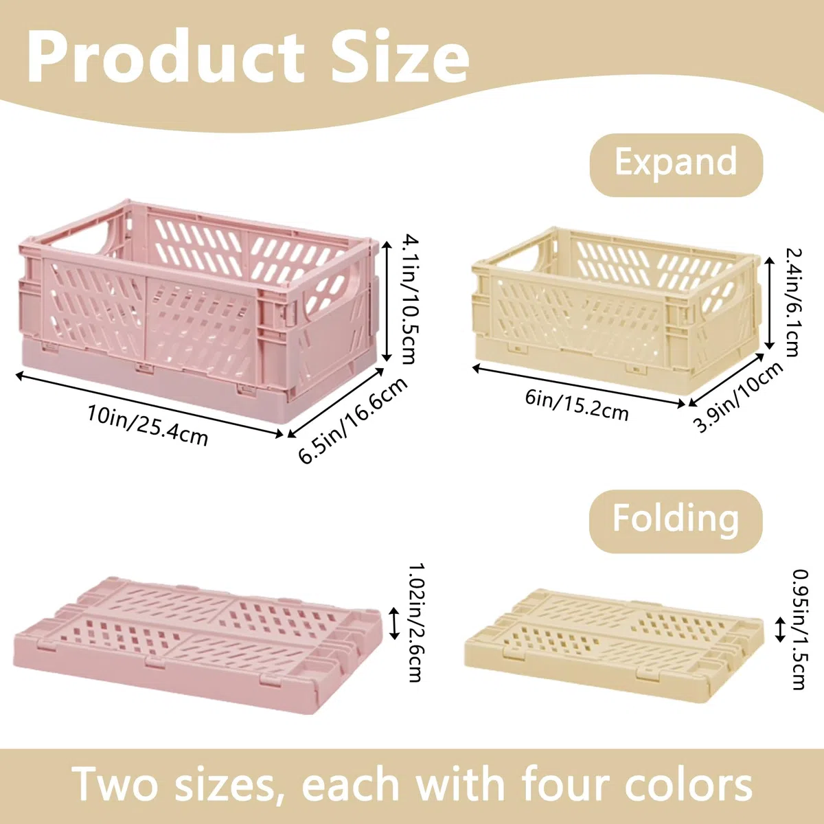 Confezione da 8 casse pieghevoli in plastica, mini casse per il latte colorate, graziose ceste impilabili per classe, ufficio, bagno, facili da usare (15 x 9,9 x 6,1 cm, 25,4 x 16,5 x 10,4 cm