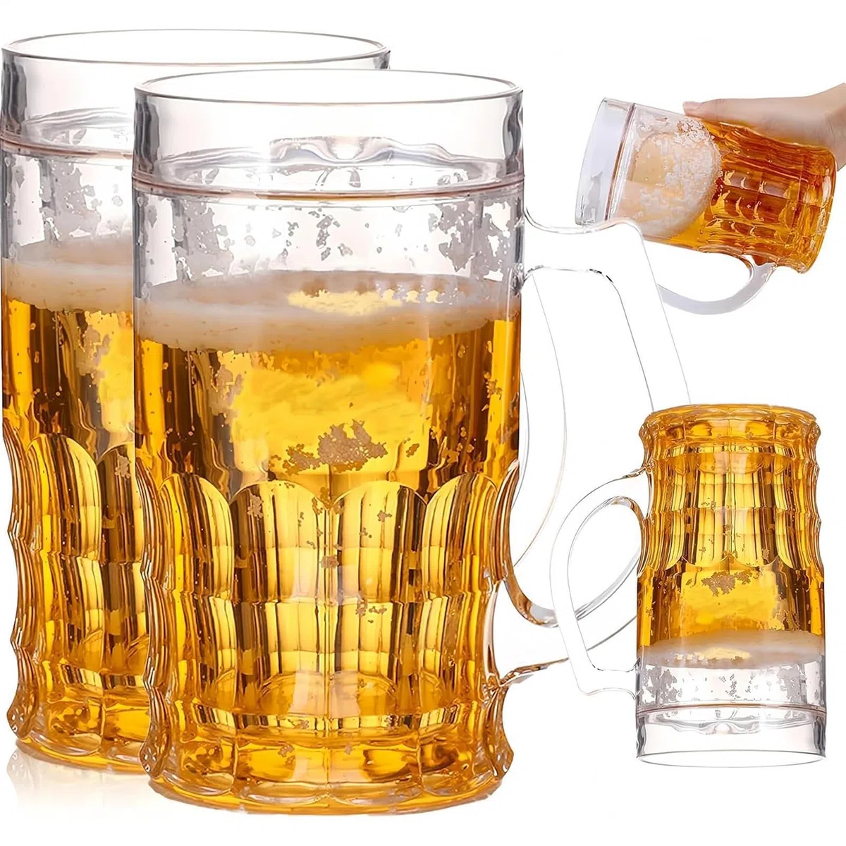 Bicchiere da birra – 450 ml, doppio boccale di birra finto, boccale originale per Oktoberfest, portabicchieri umoristico, gioielli, decorazione da scrivania, divertente contenitore illusione per casa