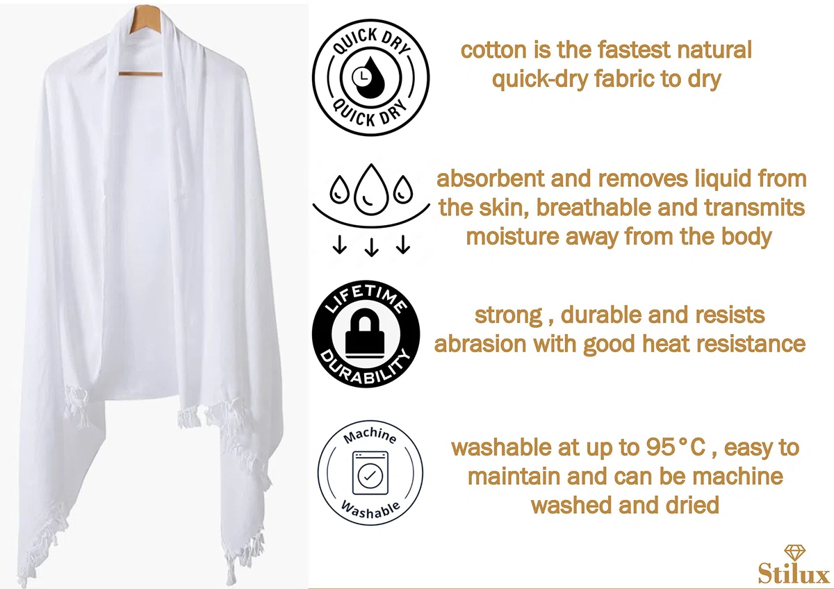 Set per bambini Ihram Ehram Ahram per Hajj e Umrah, 820 g, 2 asciugamani bianchi 78 x 155 cm, 100% cotone naturale, igienico, comodo e ad asciugatura rapida