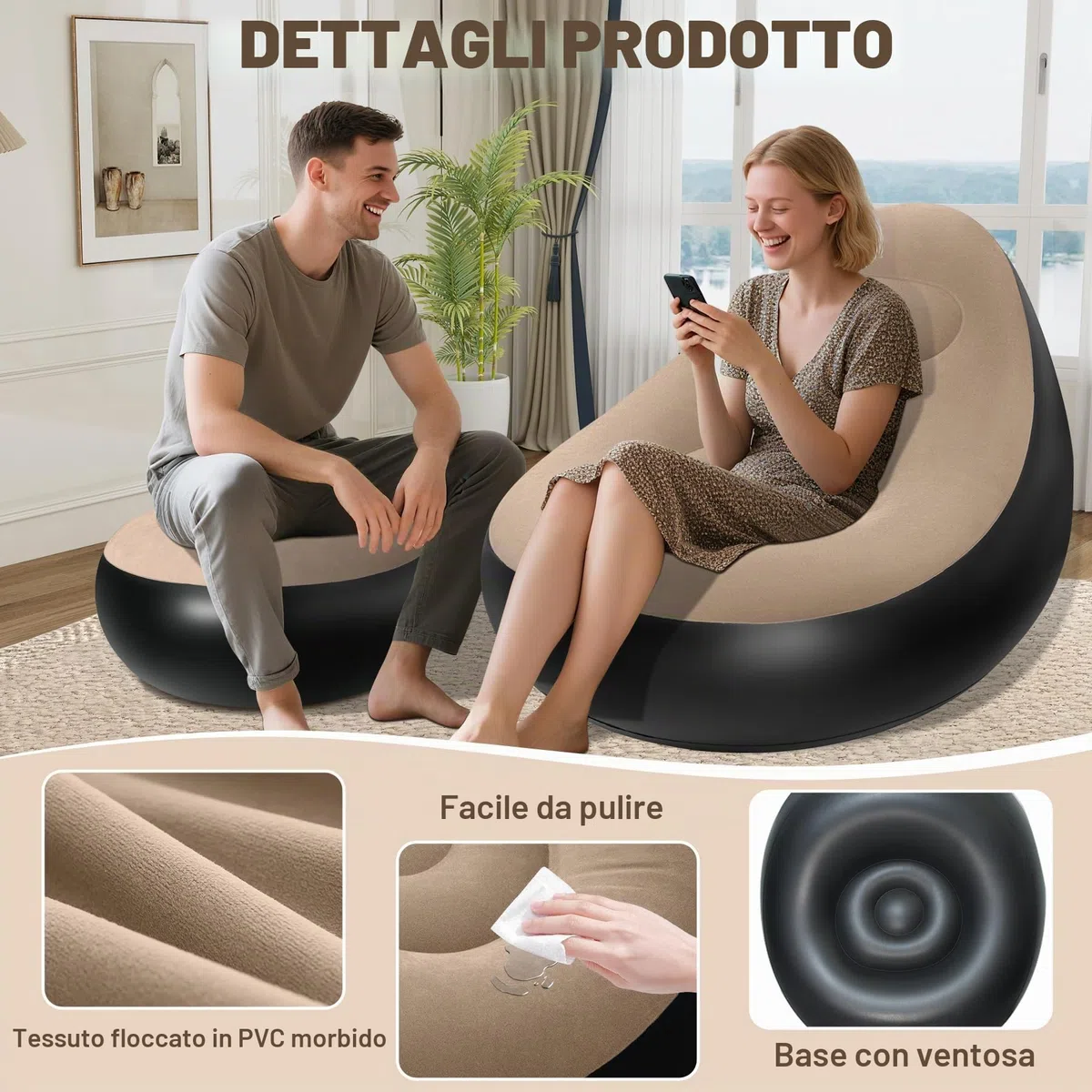 AearKing Poltrona Gonfiabile da Esterno Interno, Divano gonfiabile con Poggiapiedi, Sedia Gonfiabile con Superficie Floccata, Poltrona Impermeabile, Comode Divano Campeggio