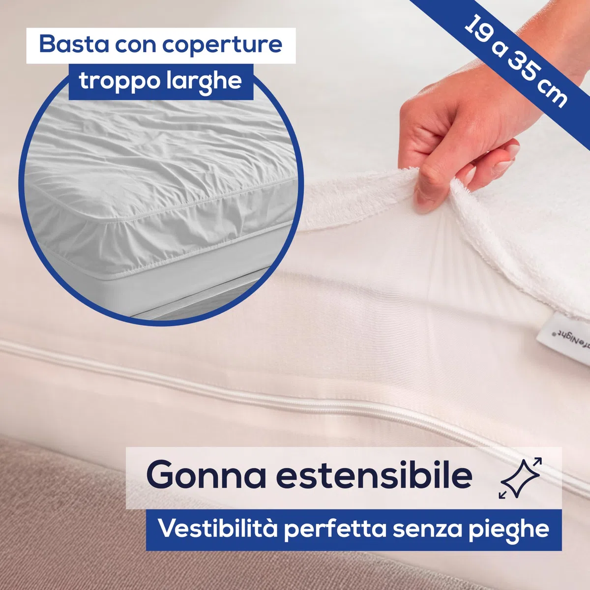 Coprimaterasso impermeabile, antiacaro e cimici – Fodera integrale con cerniera – Protezione morbida in cotone – Per materasso matrimoniale 160x200 cm – Altezza regolabile da 9 a 18 cm