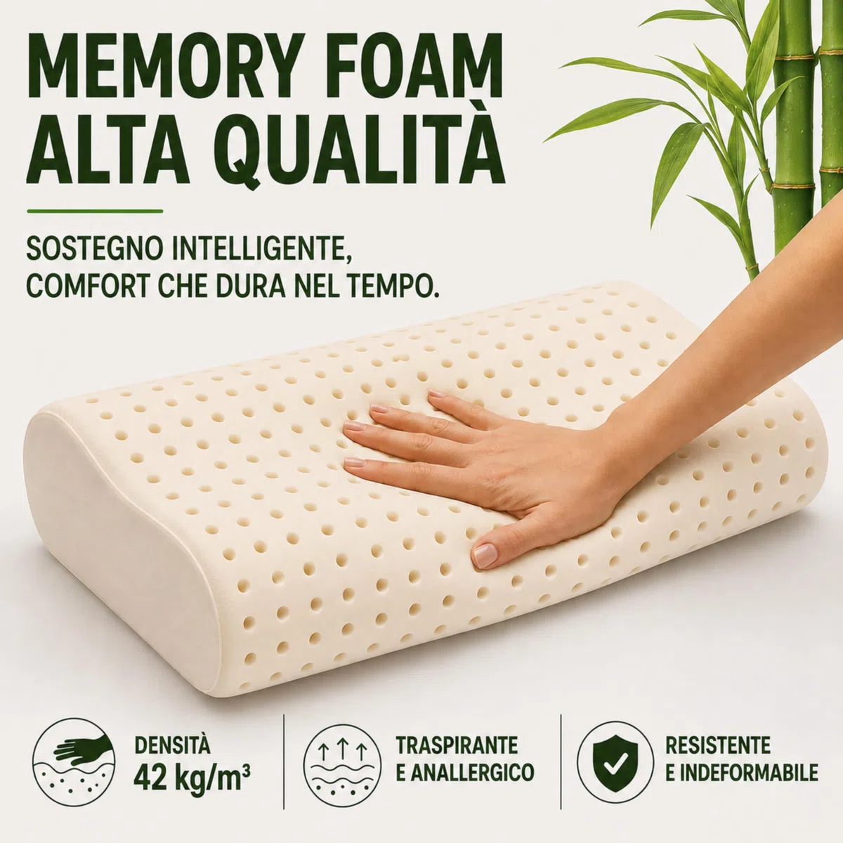 The Double Twenty - Cuscino Cervicale per Dormire a Doppia Onda Elevato Supporto Collo - Guanciale Memory Foam Federa Lavabile in Bamboo - Cuscino Memory Foam Made in Italy Certificato Oeko Tex