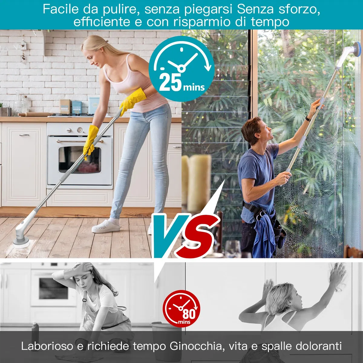 Spazzola Elettrica Rotante, [Nuova Versione] Homtronics Spazzola Elettrica per Pulizia, Impermeabile IPX8 Spazzola Rotante Pulizia Casa con 10 Testine Sostituibili per Bagno Vasca Cucina Auto